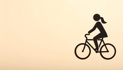Fototapeta premium クリーム色マット背景の隅に細線のサイクリングピクトグラムが配置され、広い空白がプロフェッショナルで落ち着いた印象を与えるシンプルなデザイン