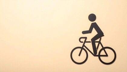 Obraz premium クリーム色マット背景の隅に細線のサイクリングピクトグラムが配置され、広い空白がプロフェッショナルで落ち着いた印象を与えるシンプルなデザイン