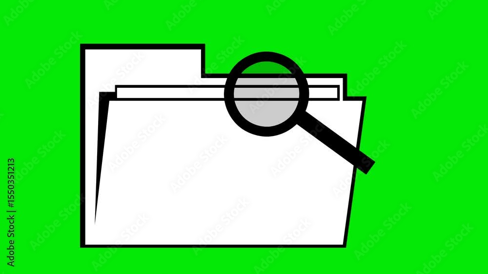 Poster video animation drawing black and white icon magnifying glass object concept, reading or searching c