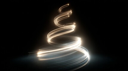 Glowing spiral Christmas tree made of light in dark background  