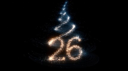 Obraz premium Glowing numbers 26 spiral upward in dark void like a Christmas tree 