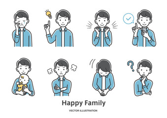 若い男性の表情と仕草のバリエーション素材