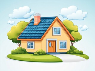 Cartoon House with Solar Panels