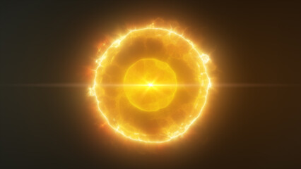 Fiery orange electric ring sphere with glowing center and dynamic plasma filaments radiating energy