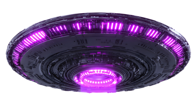 Futuristic UFO Spaceship with Glowing Purple Lights