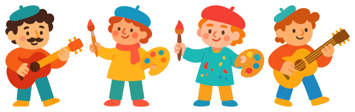 PNG Colorful artistic children musicians, element set on transparent background