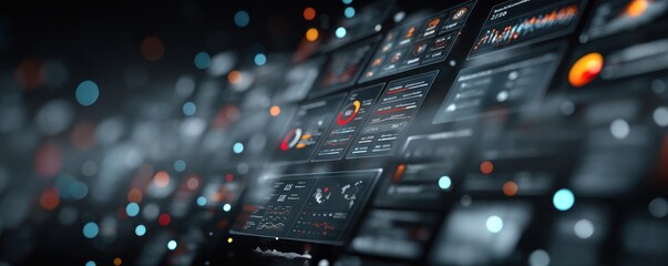 Digital dashboard interface displaying vibrant analytics and futuristic graphical data