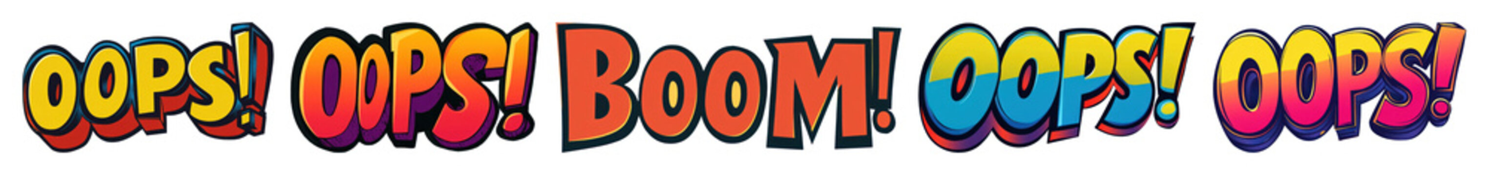 PNG Colorful comic text design, element set on transparent background