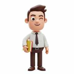 Playful Cartoon Businessman Winking Holding Book