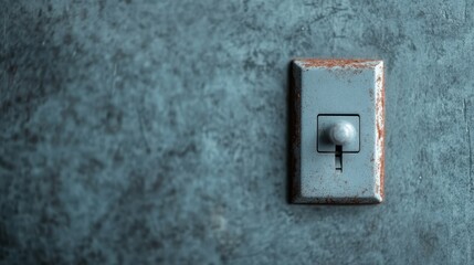A close-up of a vintage light switch set against a textured blue wall, highlighting its unique design and the wear it has endured over time in a charming way.