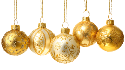 Golden Christmas Ornaments Hanging on Chains