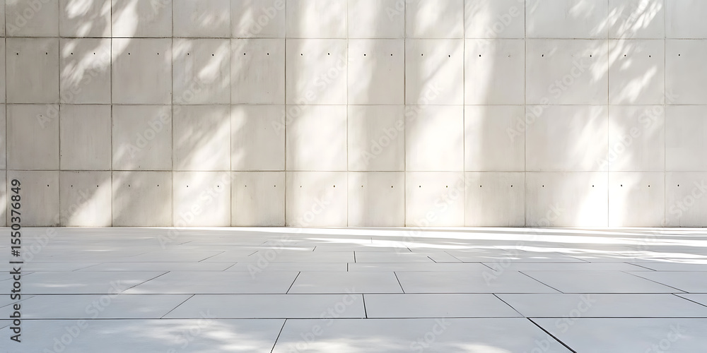 Poster concrete wall with tree shadows creates a simple yet elegant outdoor space. the shadows add depth an