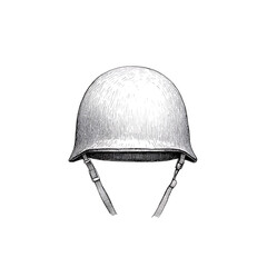 Fototapeta premium Vintage Military Helmet - An illustration of a classic military helmet with straps, symbolizing protection and history. Drawn with fine lines.