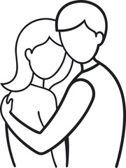 Loving Couple Hugging Line Art