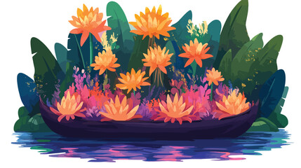 Colorful Floral Raft Loy Krathong Vector Illustration