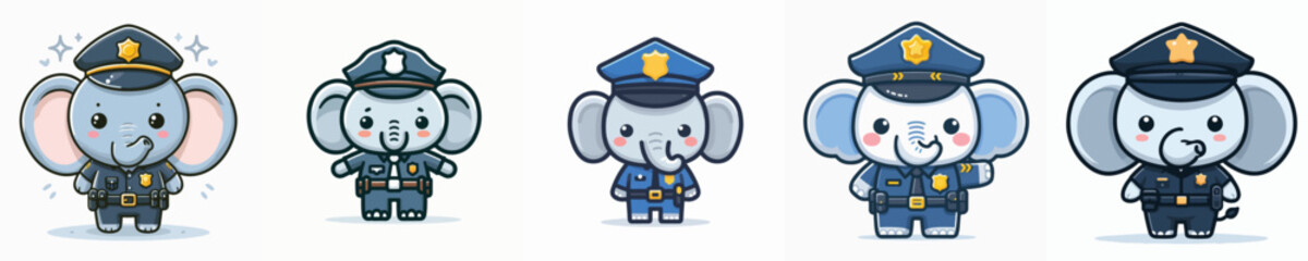 elephant character vector in police costume
