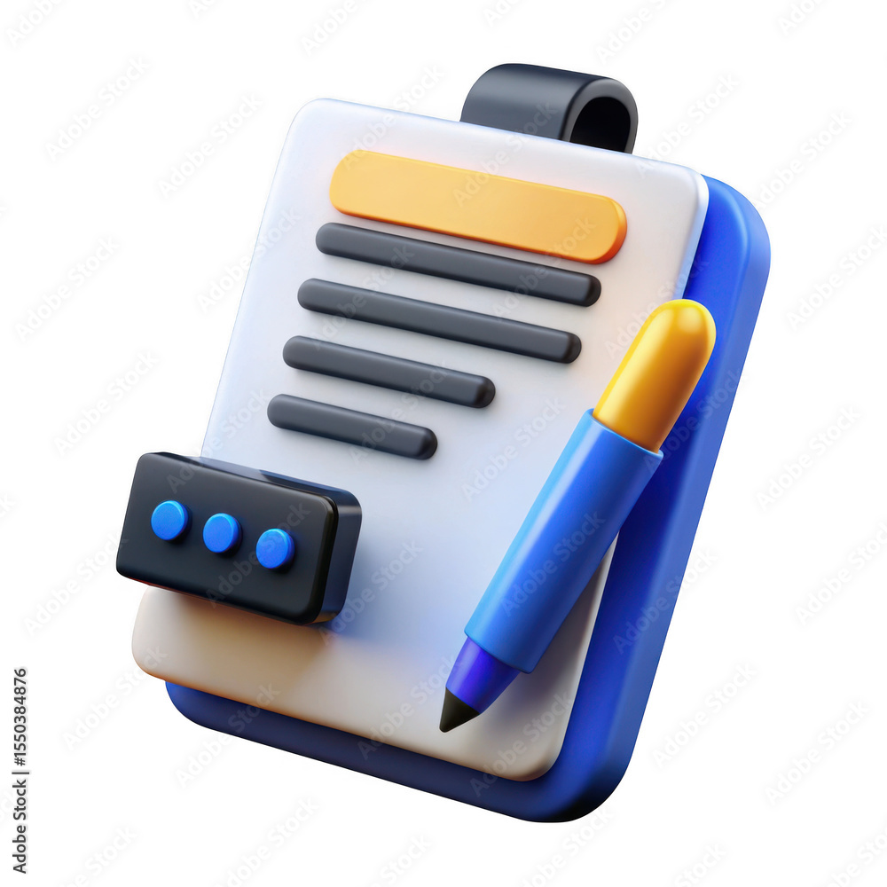 Aufkleber 3d rendered checklist with pen and comment icon isolated on transparent background
