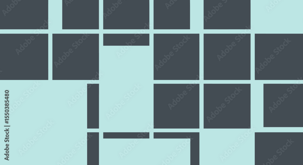 Poster abstract geometric pattern featuring squares and rectangles in shades of gray and light blue, creati