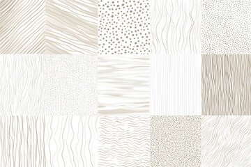 Nine light gray textures drawn by hand in a clean line-art style. Minimalist vector set on a white background, perfect for subtle graphic backgrounds.
