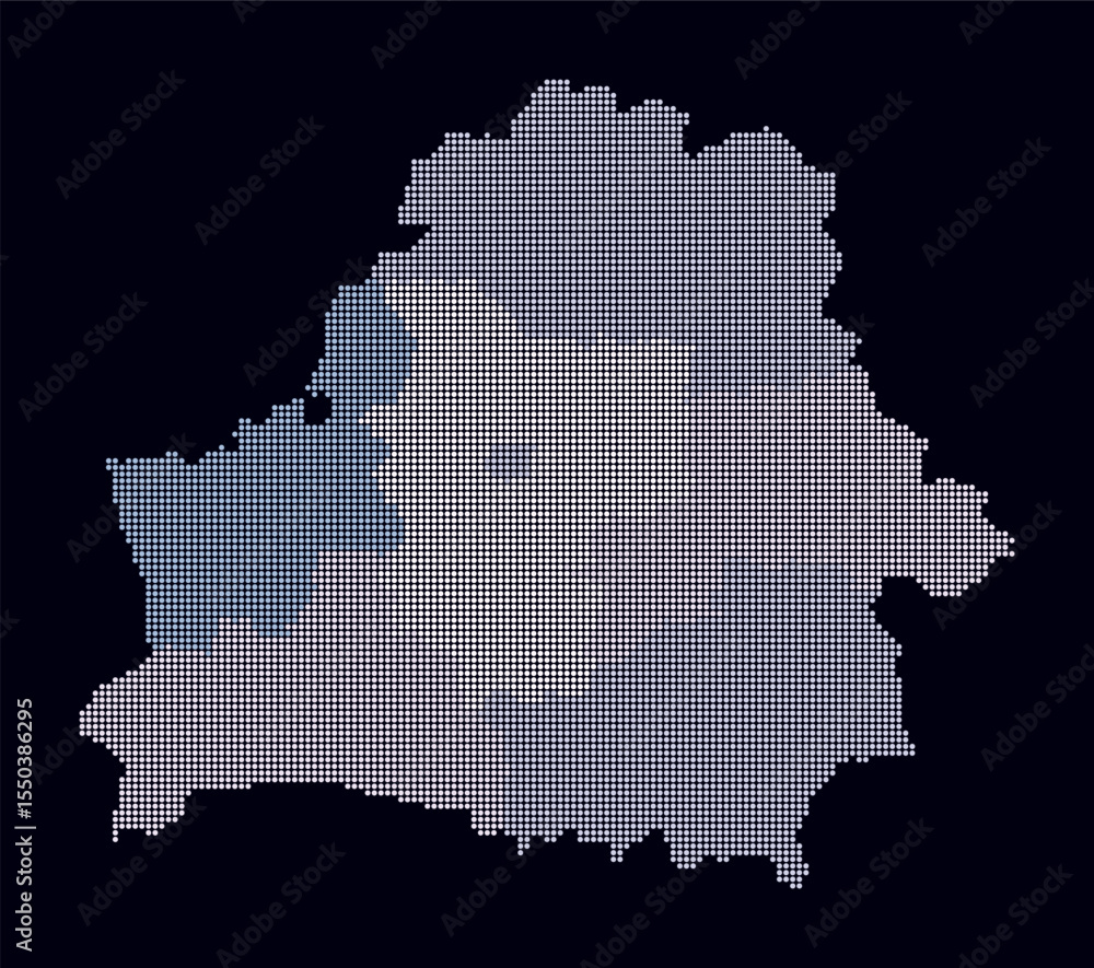 Poster belarus dotted map. digital style map of the country on dark background. belarus shape with circle d