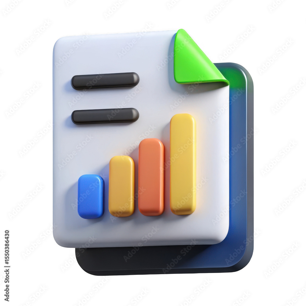 Poster 3d rendered report icon with ascending bar graph isolated on transparent background