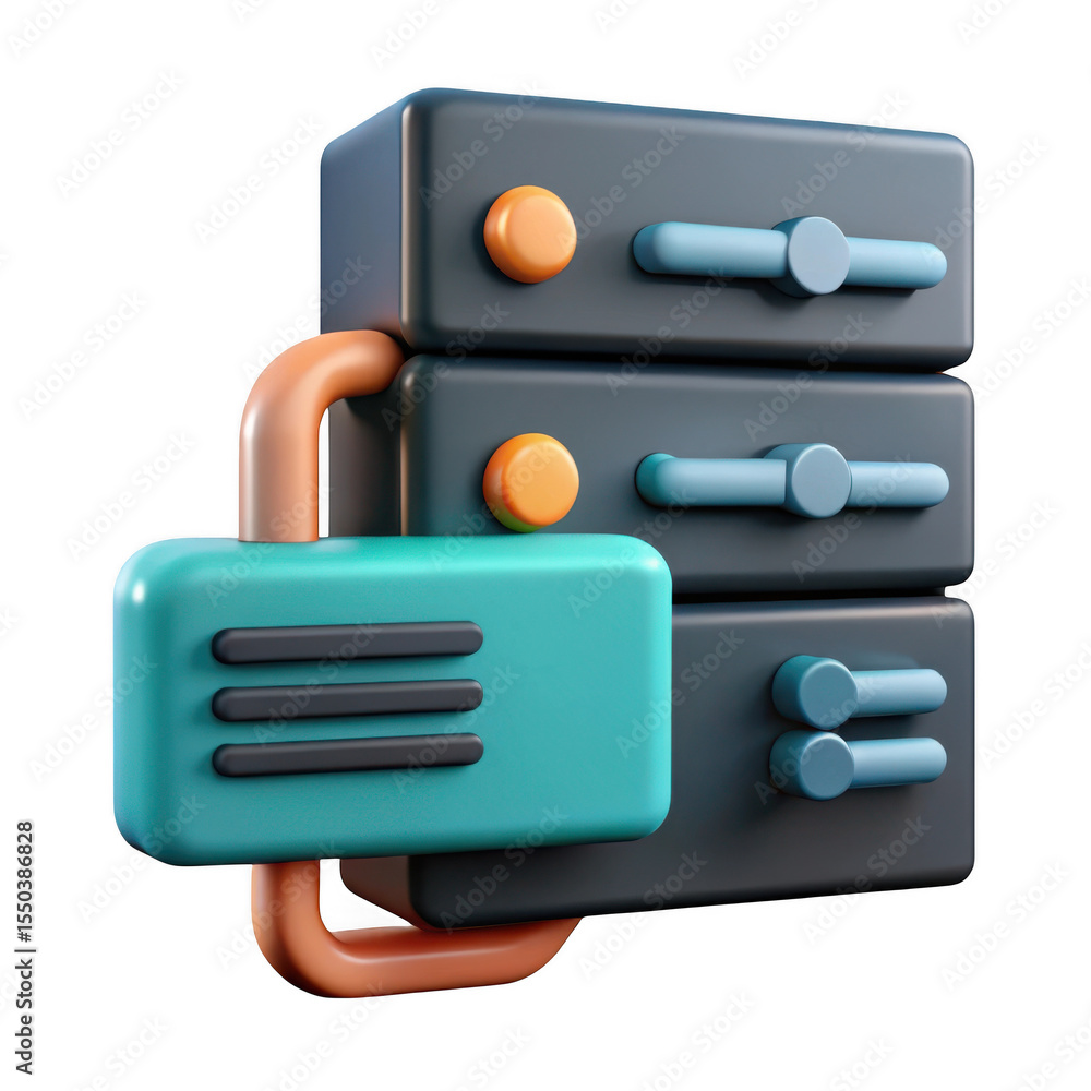 Poster 3d rendered data server with connected device isolated on transparent background
