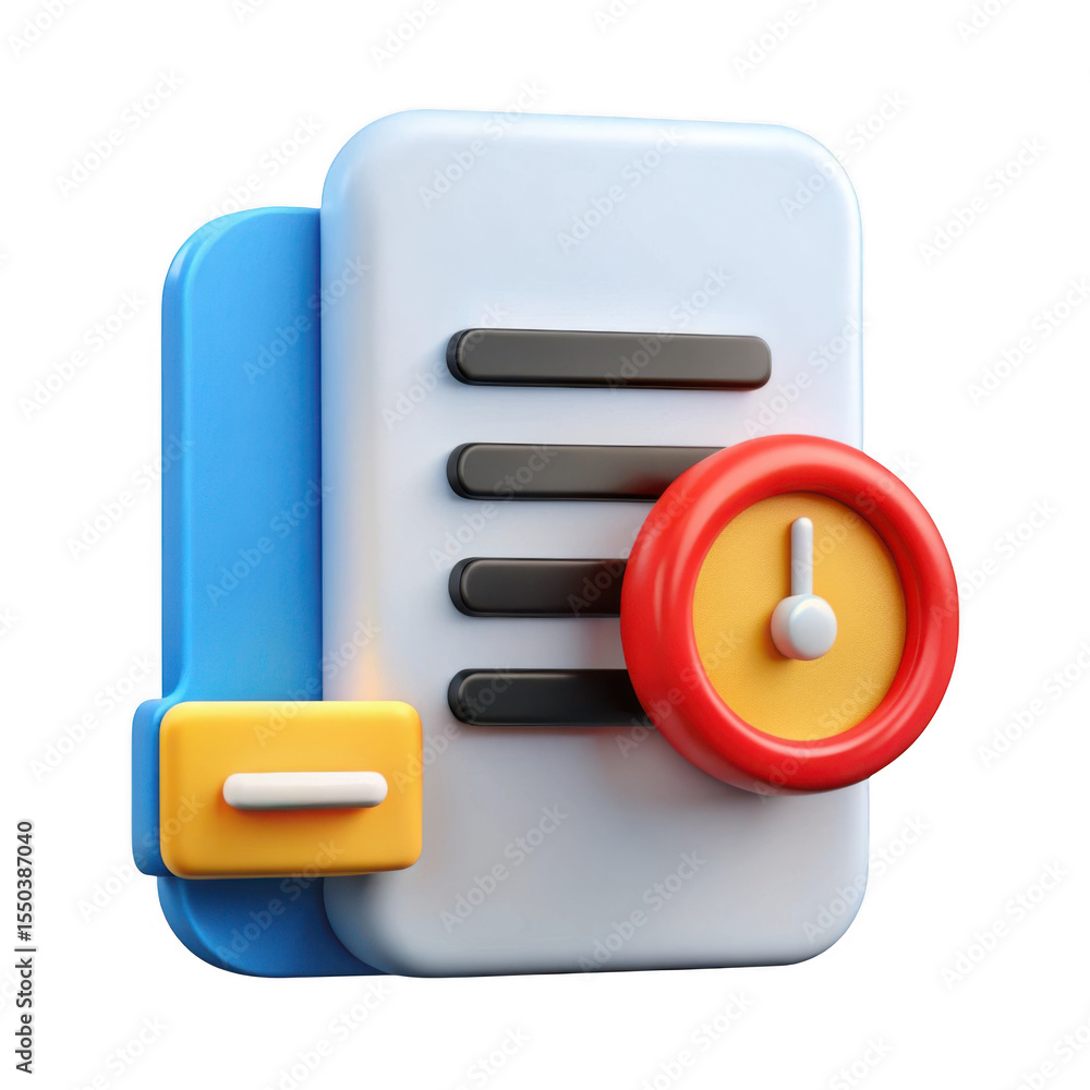 Poster 3d rendered document with timer icon isolated on transparent background