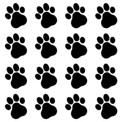 Black pet dog or cat paw print vector seamless pattern. Suitable for various projects such as textile, packaging, decoration, graphic design and background.
