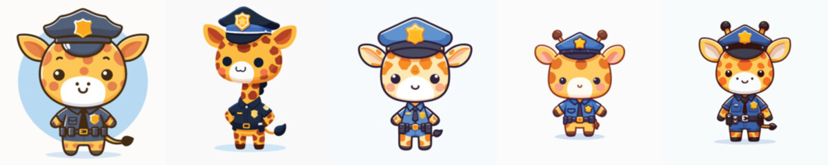 giraffe character vector in police costume
