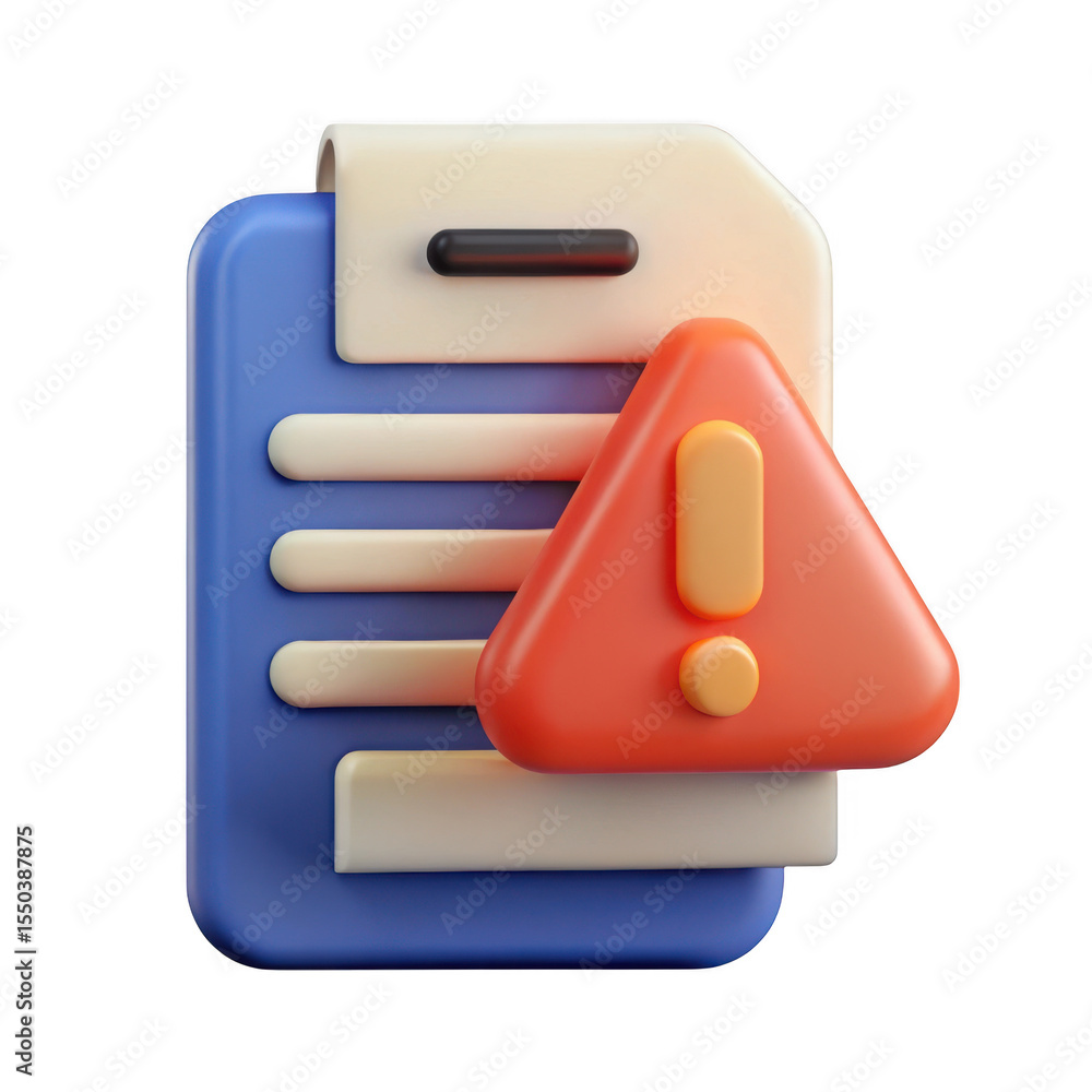 Fototapete 3d rendered document with error warning icon isolated on transparent background