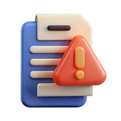 3d rendered document with error warning icon isolated on transparent background