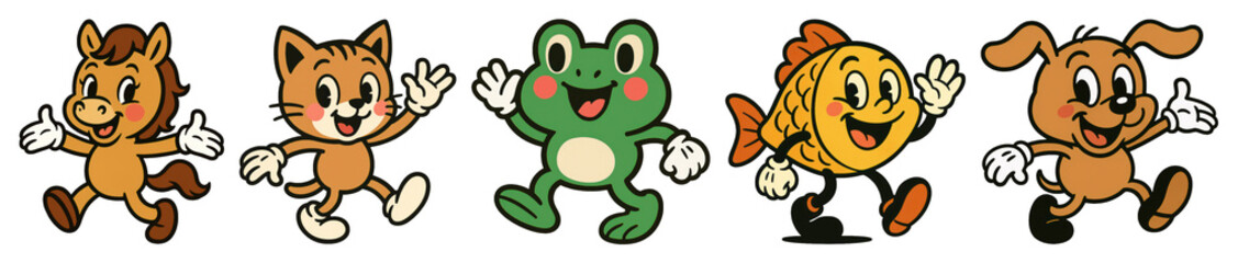 Naklejka premium PNG Cheerful cartoon animal friends, element set on transparent background