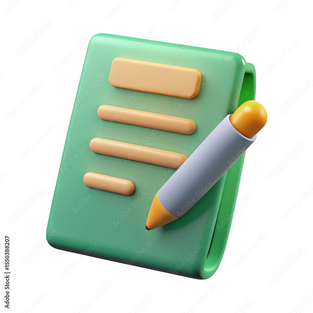 Poster 3d rendered notepad and pencil icon isolated on transparent background