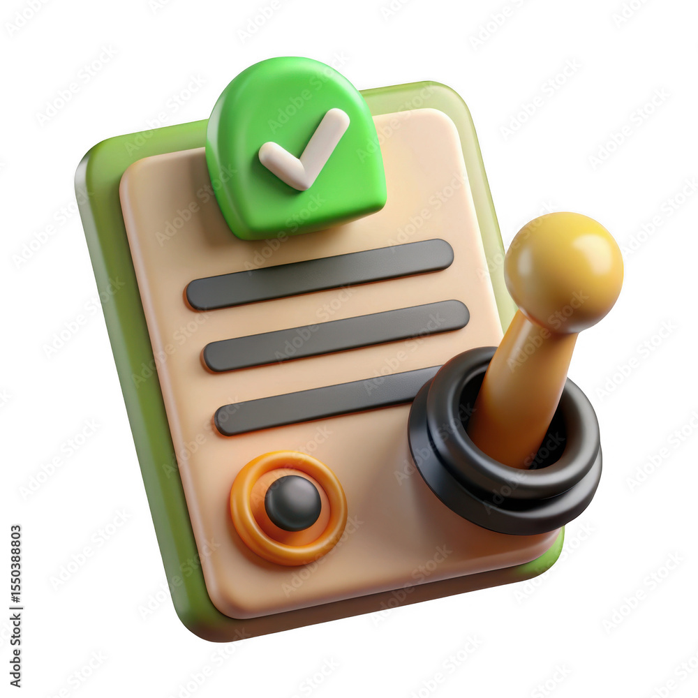 Poster 3d rendered checklist with retro joystick isolated on transparent background