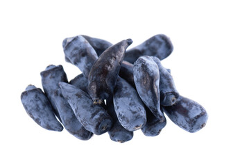 Honeysuckle berry isolated on white background. Fresh honeysuckle blue berry fruits. Clipping path.