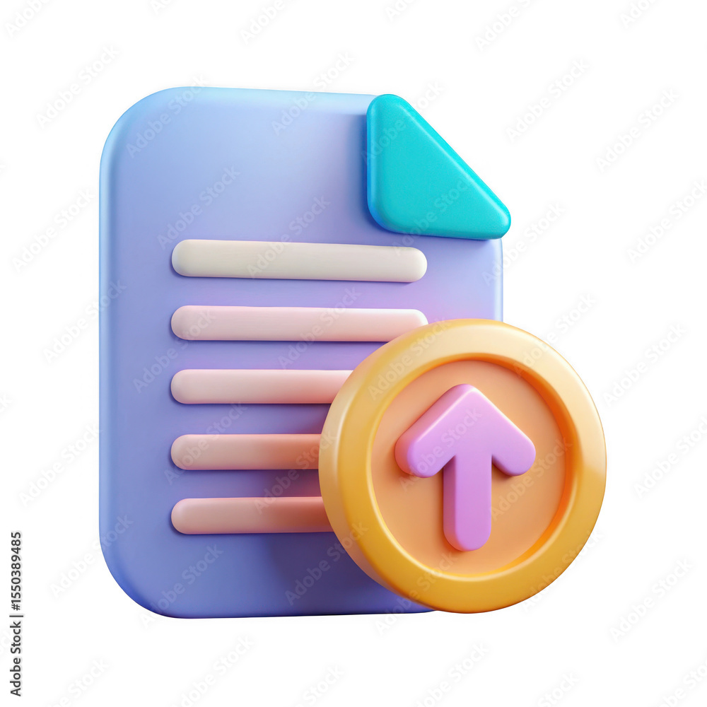 Poster 3d rendered document upload icon isolated on transparent background
