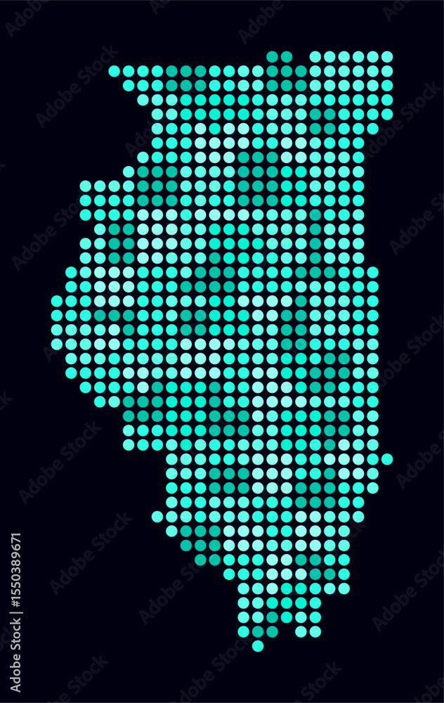 Poster illinois dotted map. digital style map of the state on a dark background. illinois shape with circle