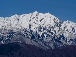 冬の北アルプス　山並み　長野県白馬村