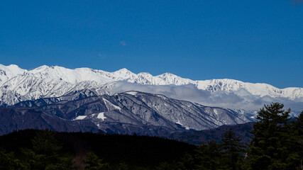 冬の北アルプス　山並み　長野県白馬村