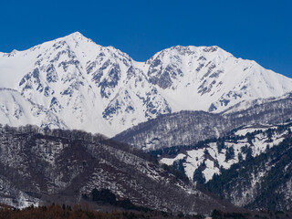 冬の北アルプス　山並み　長野県白馬村