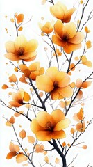 A beautiful illustration of orange flowers on a branch, showcasing delicate petals and vibrant colors. Perfect for floral and nature themes.