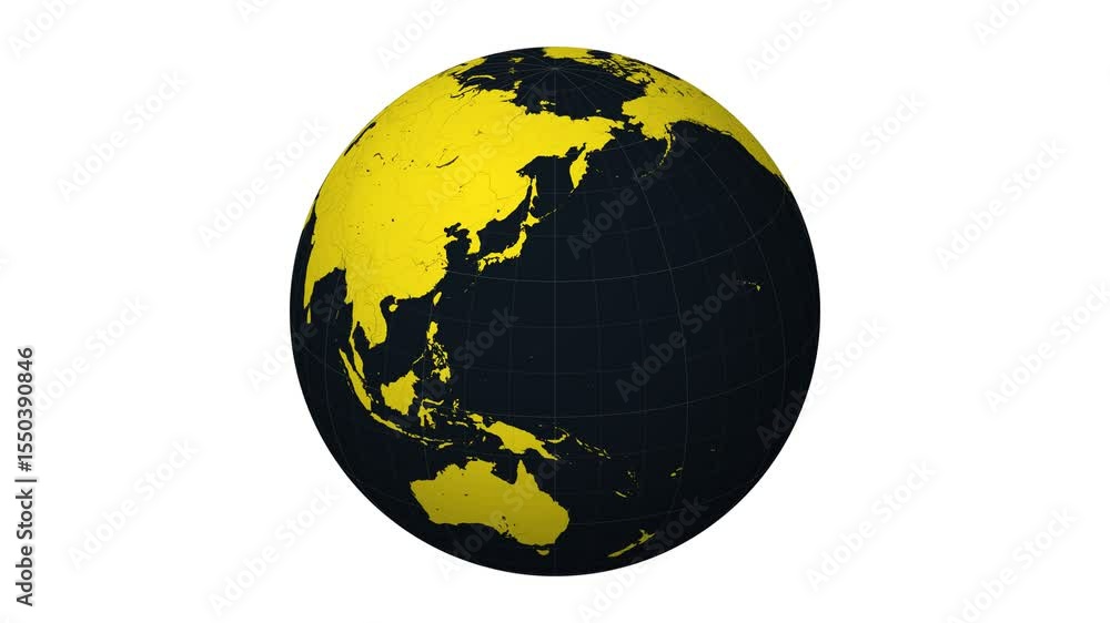 Aufkleber spinning globe. charcoal and bright yellow color palette. planet rotation animation. world map with 