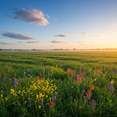 Fototapeta premium Vibrant Wildflower Meadow at Sunrise