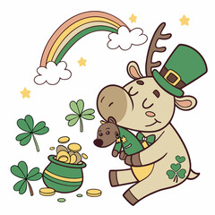 Creative SVG: Bashful Moose with with a stuffed animal in a Clover Cheer colored St. Patrick's Day theme