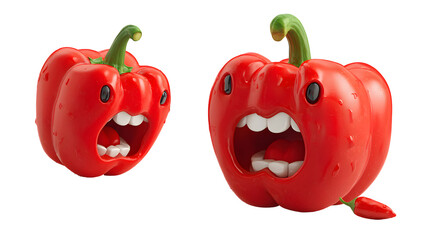 Cute Cartoon Red Bell Peppers with Funny Expressions