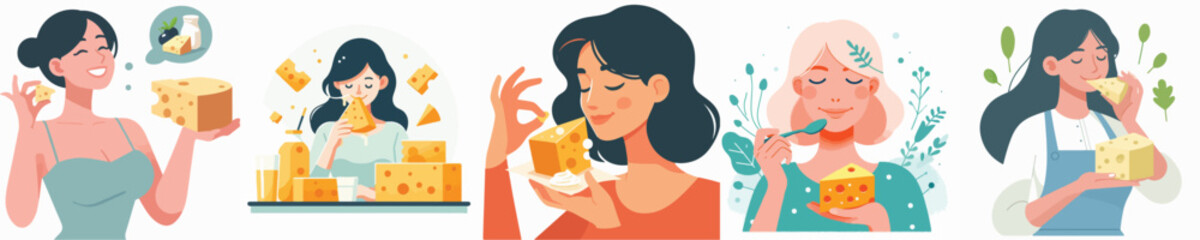 vector character woman eating cheese