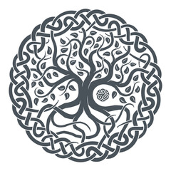 Celtic tree of life, tribal print, braided knots.