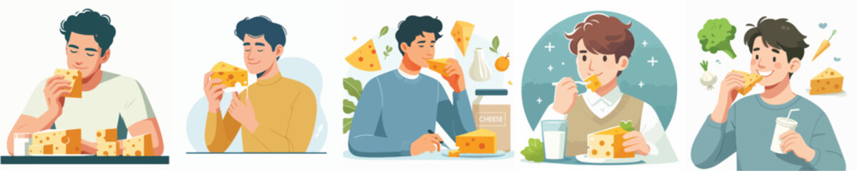 vector character eating cheese