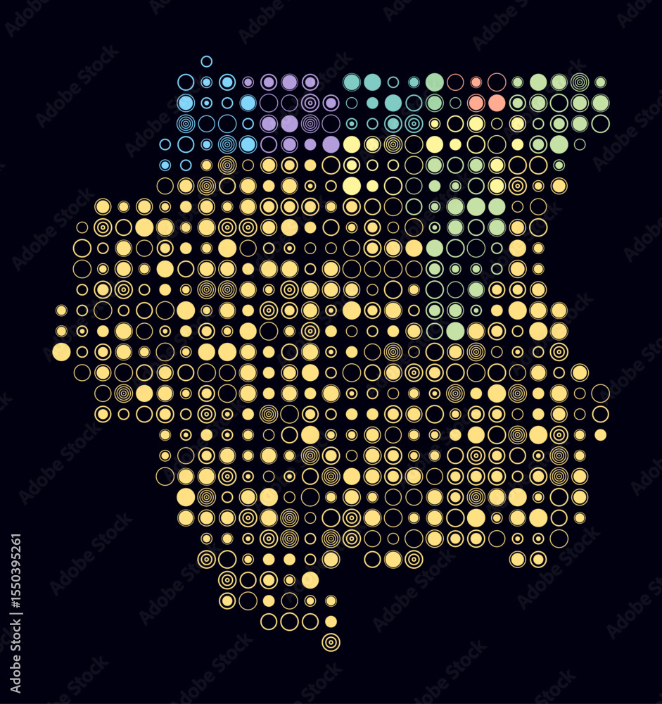 Poster suriname, shape of the country build of colored cells. digital style map of the suriname on dark bac