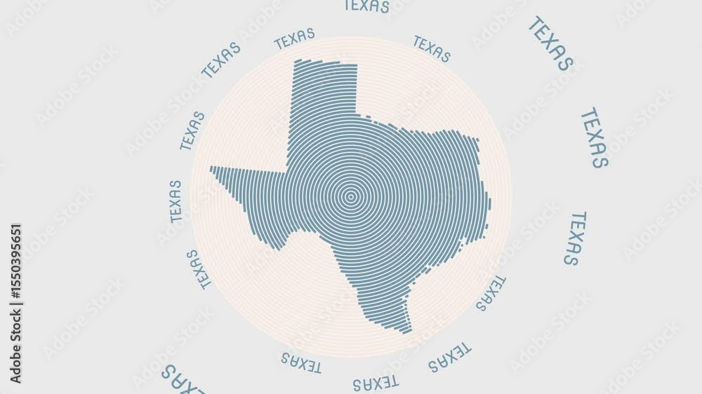 Poster texas shape with dynamic circles visual effect. animation of texas logo appearing from rotating ring
